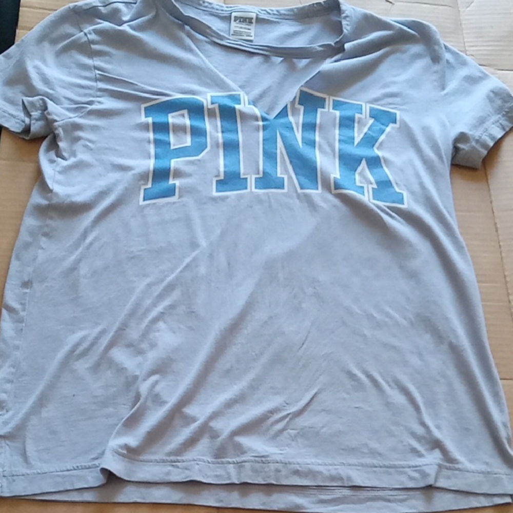 PINK Victoria's Secret Grayish Blue Tee Cut Out Collar Small
